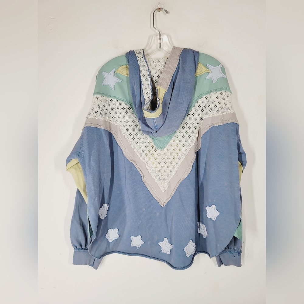 Oli & Hali Colorful Patchwork Button-Up Hoodie, Size Large - Picture 2 of 4